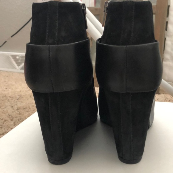 Black Suede and Leather Wedge Ankle Booties - Picture 3 of 7
